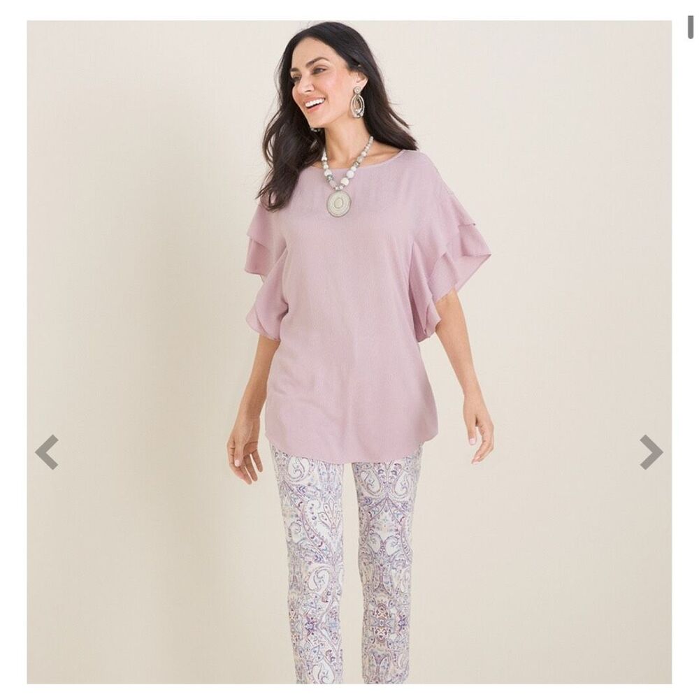 Chico's Flutter Ruffle Sleeve Top Mauve Size‎ 3